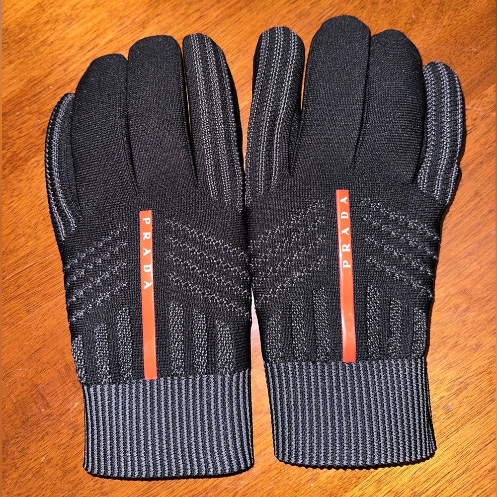 Prada Linea Rossa wind proof knit gloves for men.